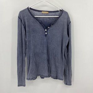 Marta Blue Henley Burnout Shirt L/XL